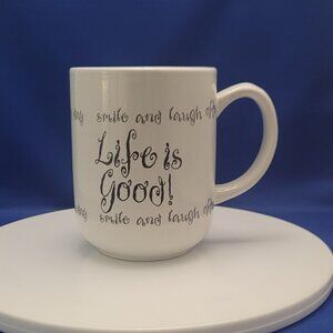 Mug LIFE IS GOOD White Stoneware 15 oz Royal Norfolk Greenbriar Intl Whimsical!